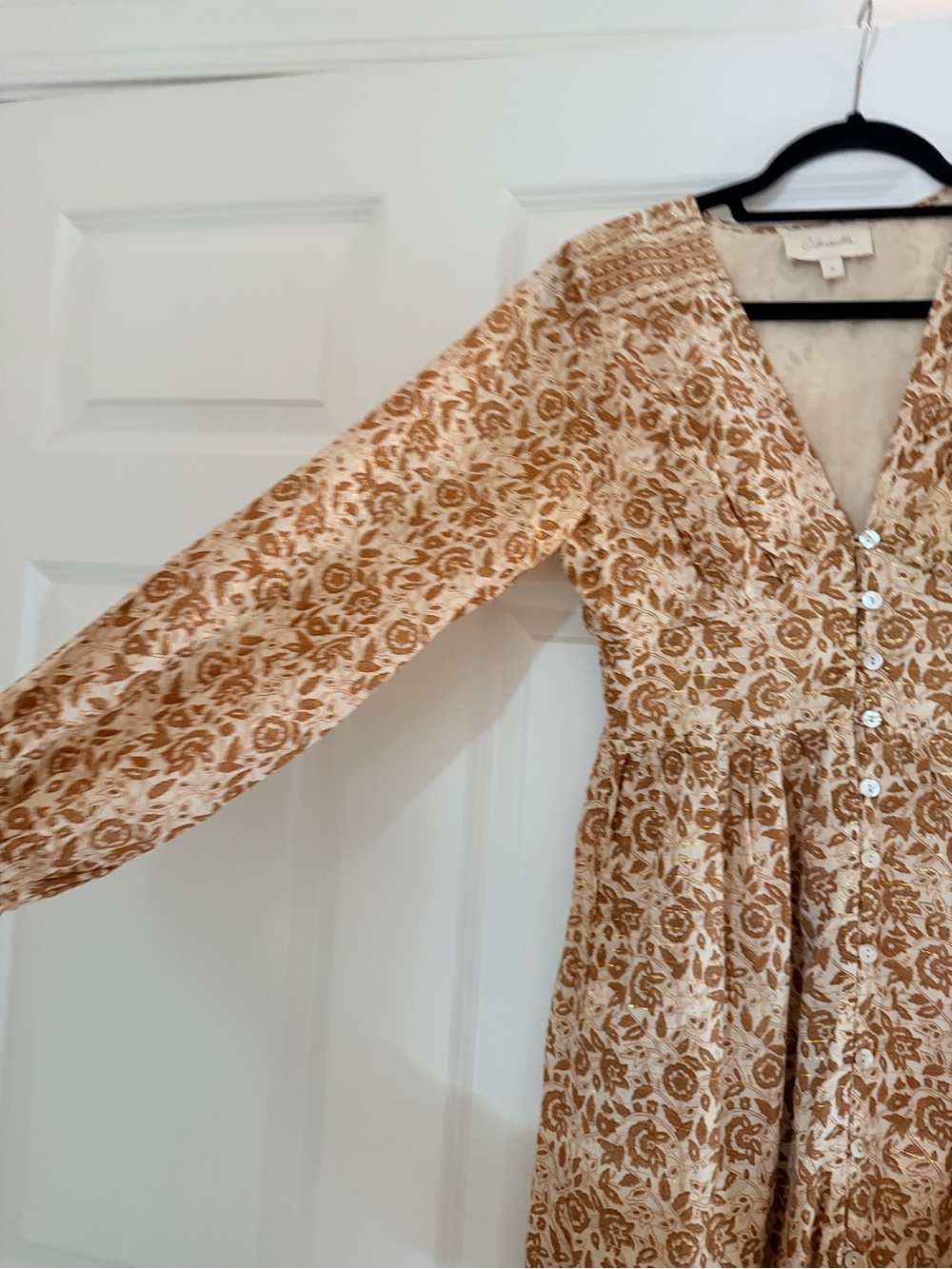 Cleobella Cream and Tan Floral Long-Sleeve Maxi Dress - Picture 6 of 6
